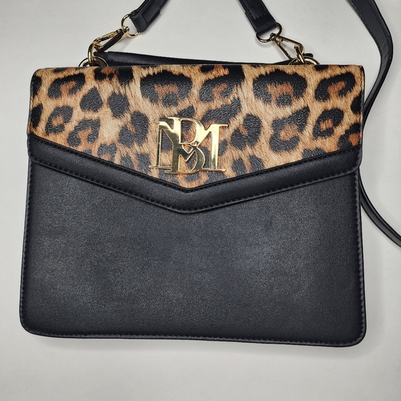Badgley Mischka Leopard Print Black Shoulder Bag Purse - Picture 2 of 7